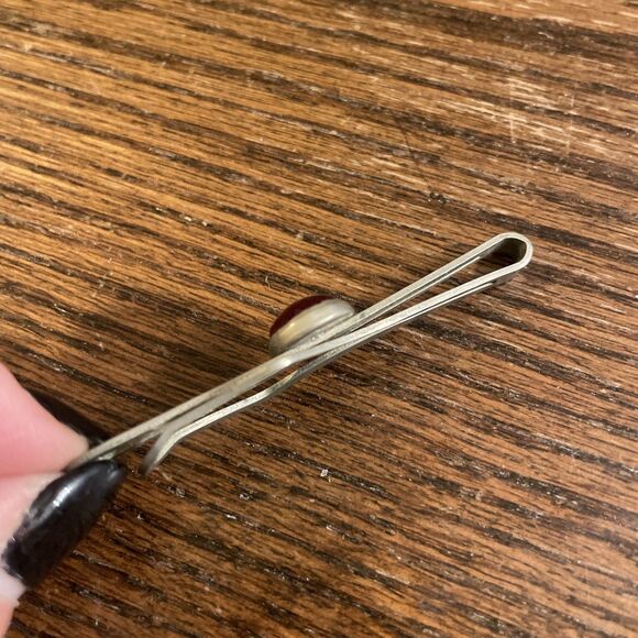 Vintage Heller Plate Silver Tone Tie Bar Red Cabochon Stone Star - Picture 5 of 5